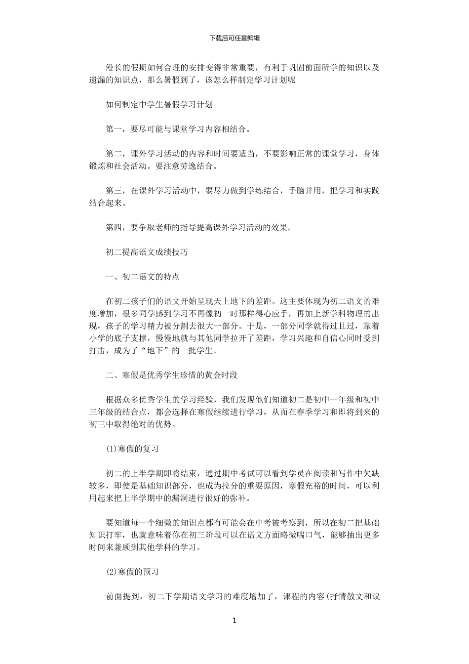 2024年如何制定中学生暑假学习计划_第1页
