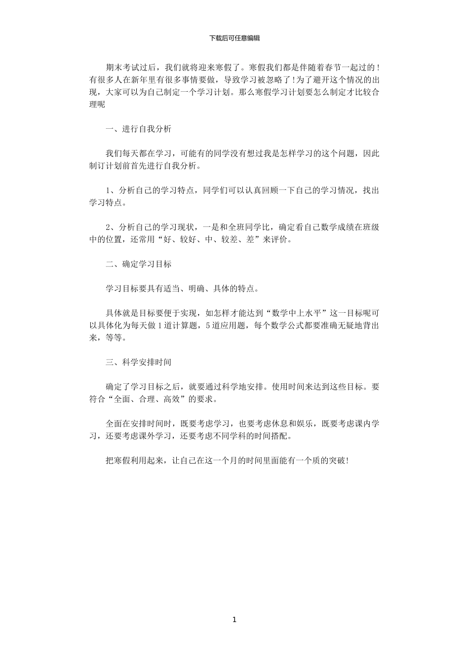 2024年如何给自己制定寒假学习计划_第1页