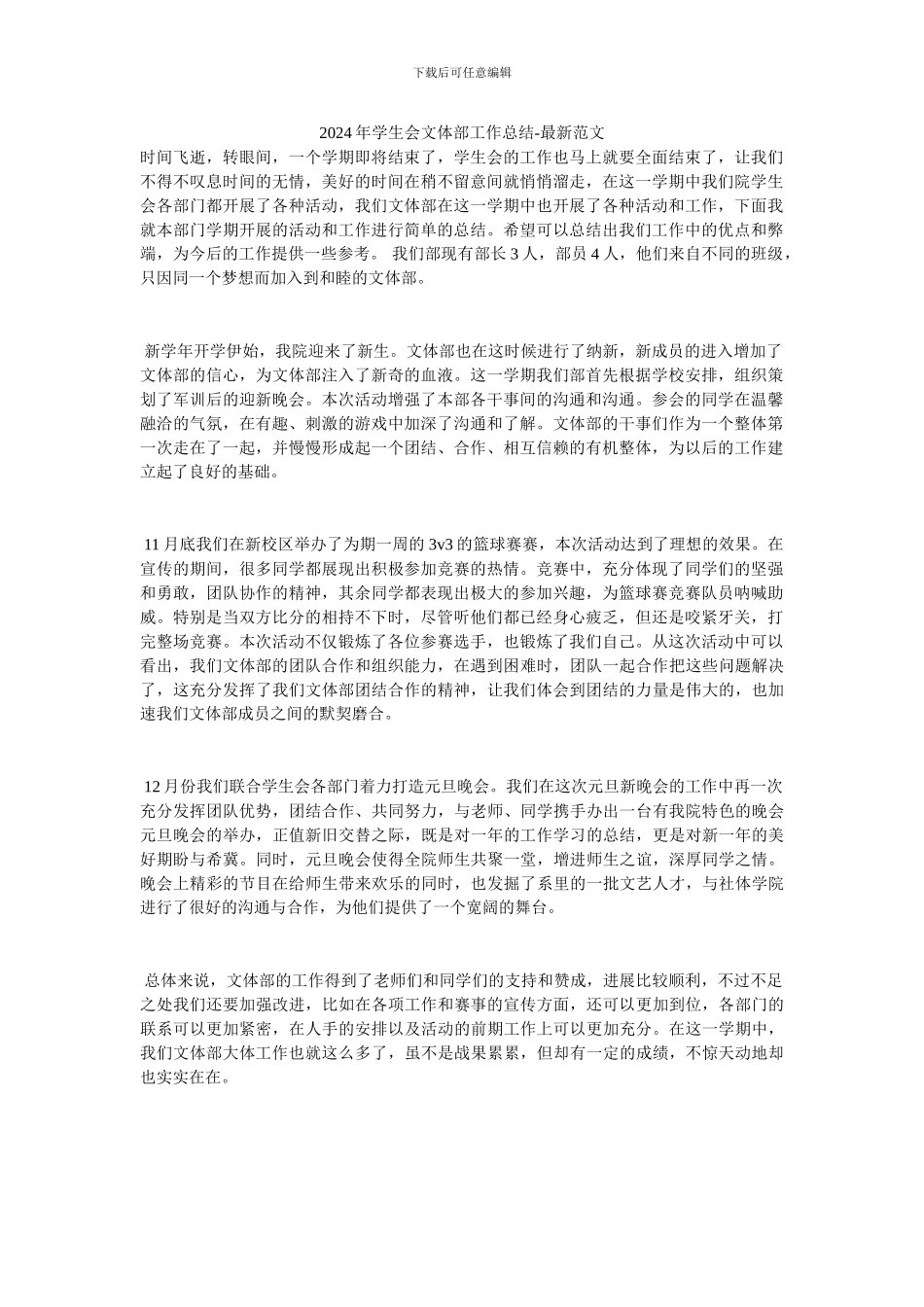 2024年学生会文体部工作总结_第1页