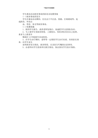 2024年学生课余活动伤害事故的防范及处置预案