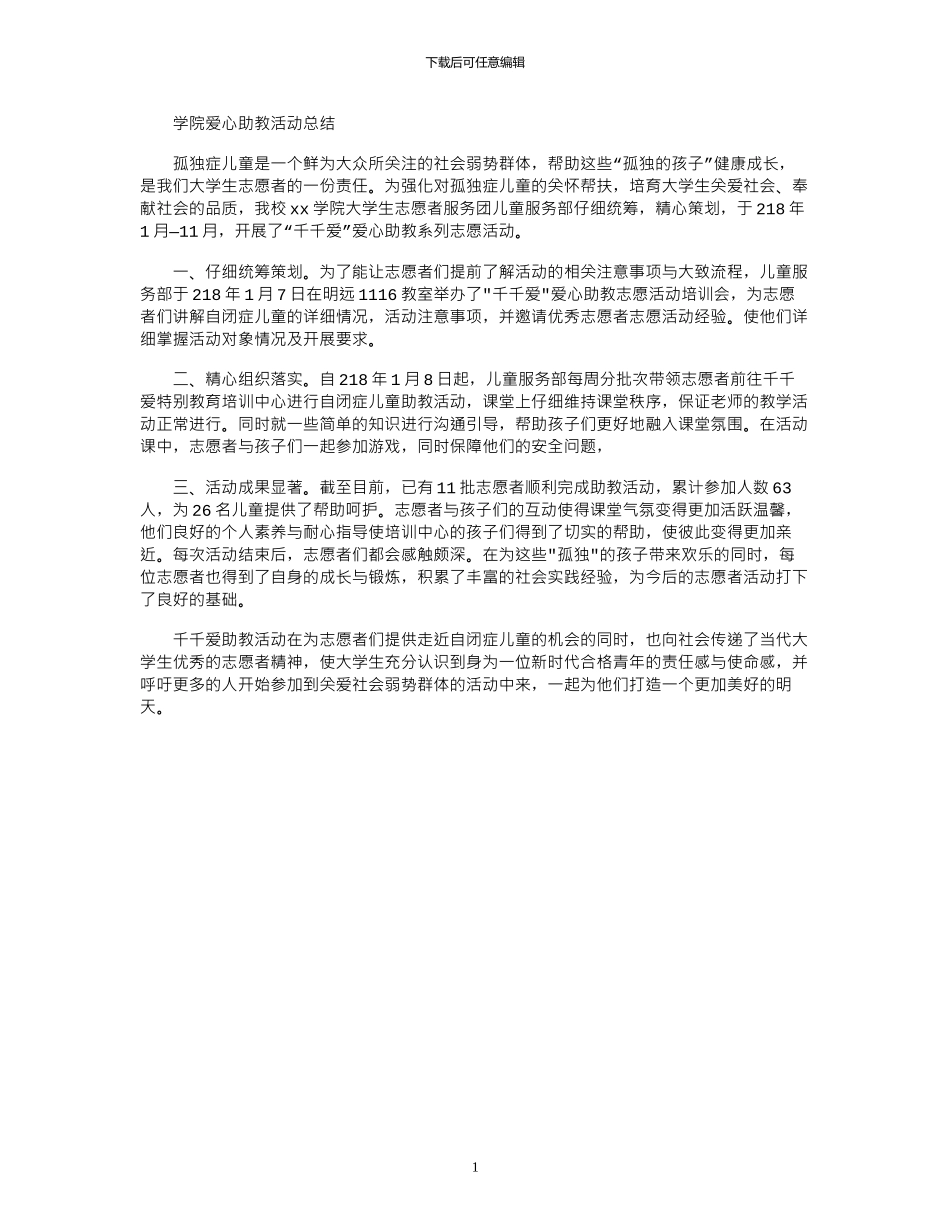2024年学院爱心助教活动总结_第1页