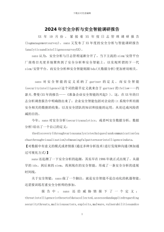 2024年安全分析与安全智能调研报告