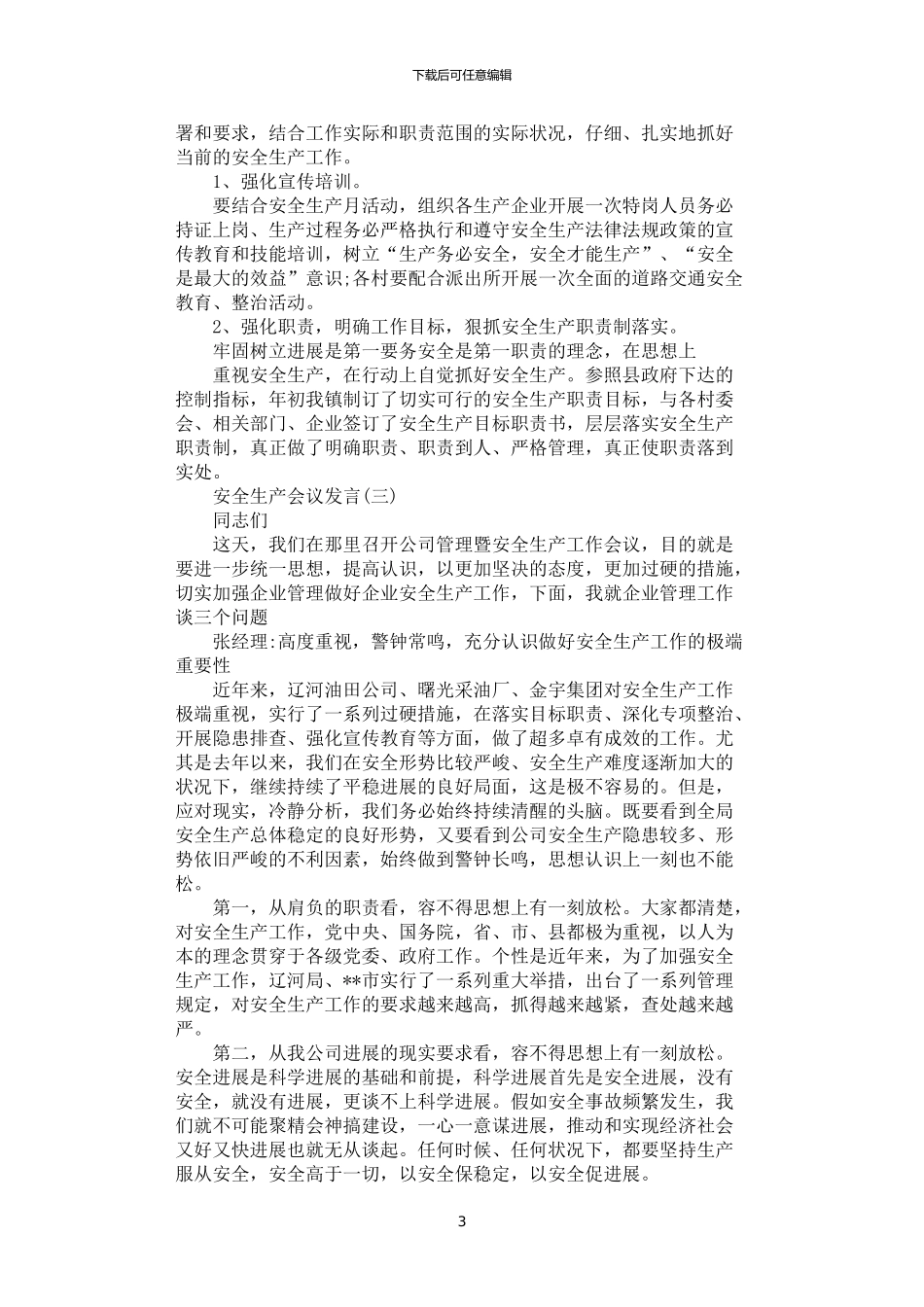 2024年安全生产会议发言精选五篇汇总_第3页