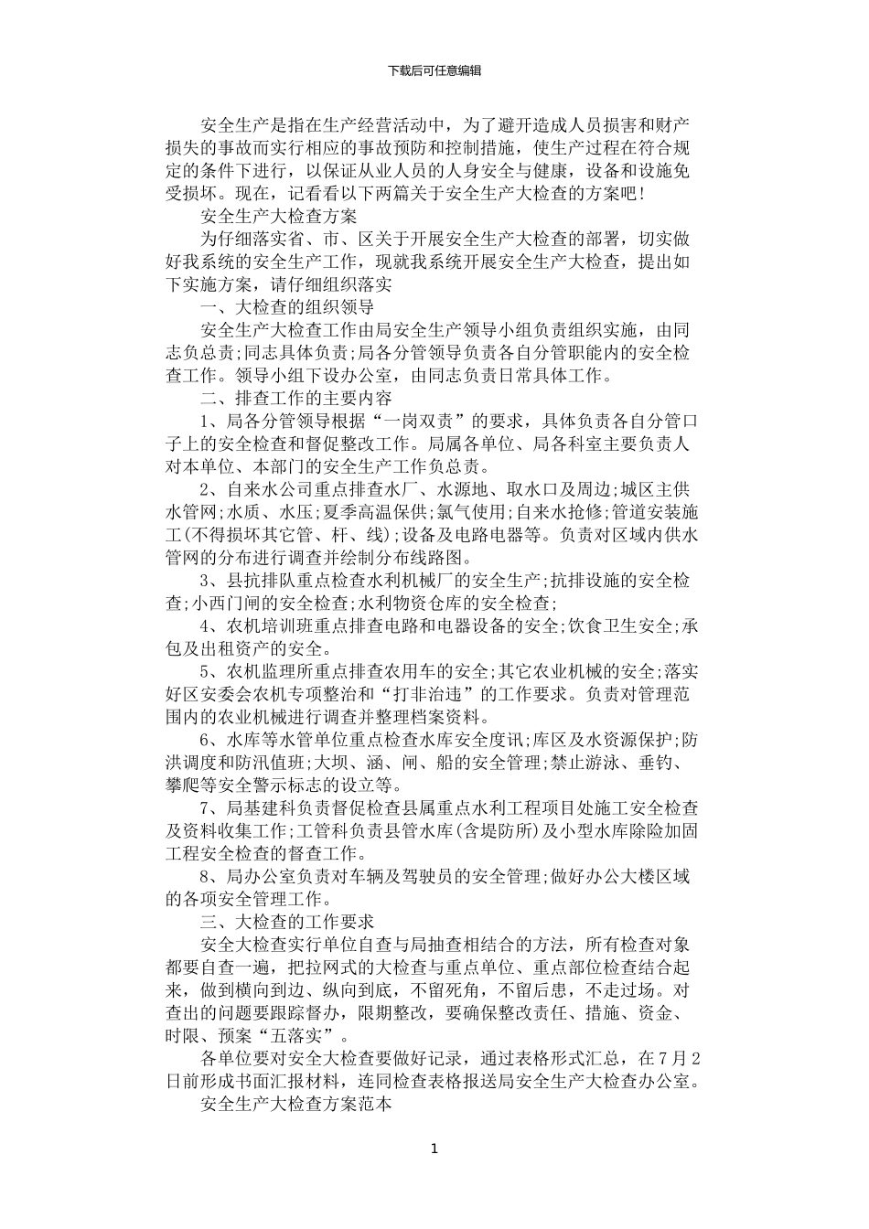 2024年安全生产大检查方案_第1页