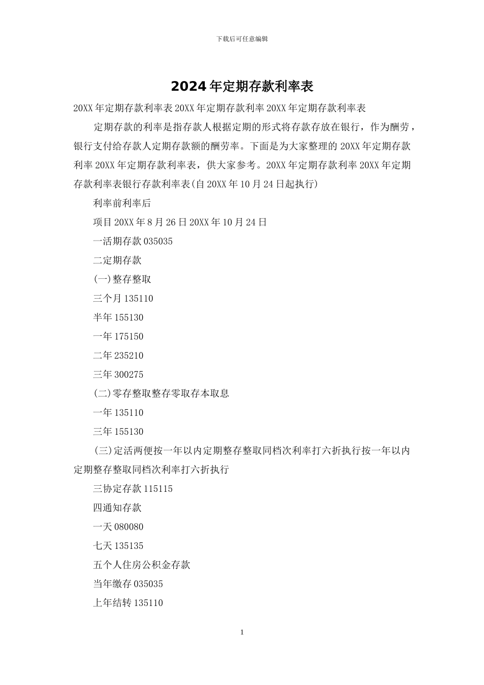 2024年定期存款利率表_第1页