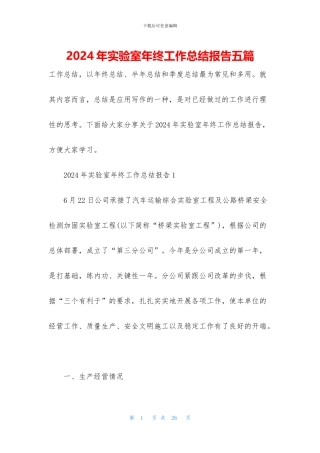 2024年实验室年终工作总结报告五篇