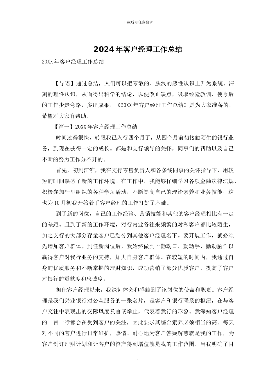 2024年客户经理工作总结_第1页