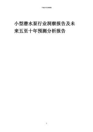 2024年小型潜水泵行业洞察报告及未来五至十年预测分析报告
