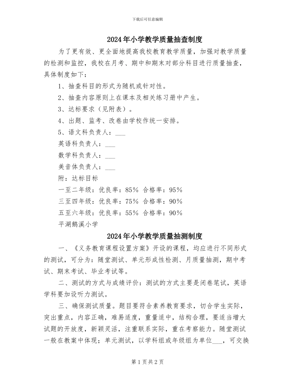 2024年小学教学质量抽查制度_第1页