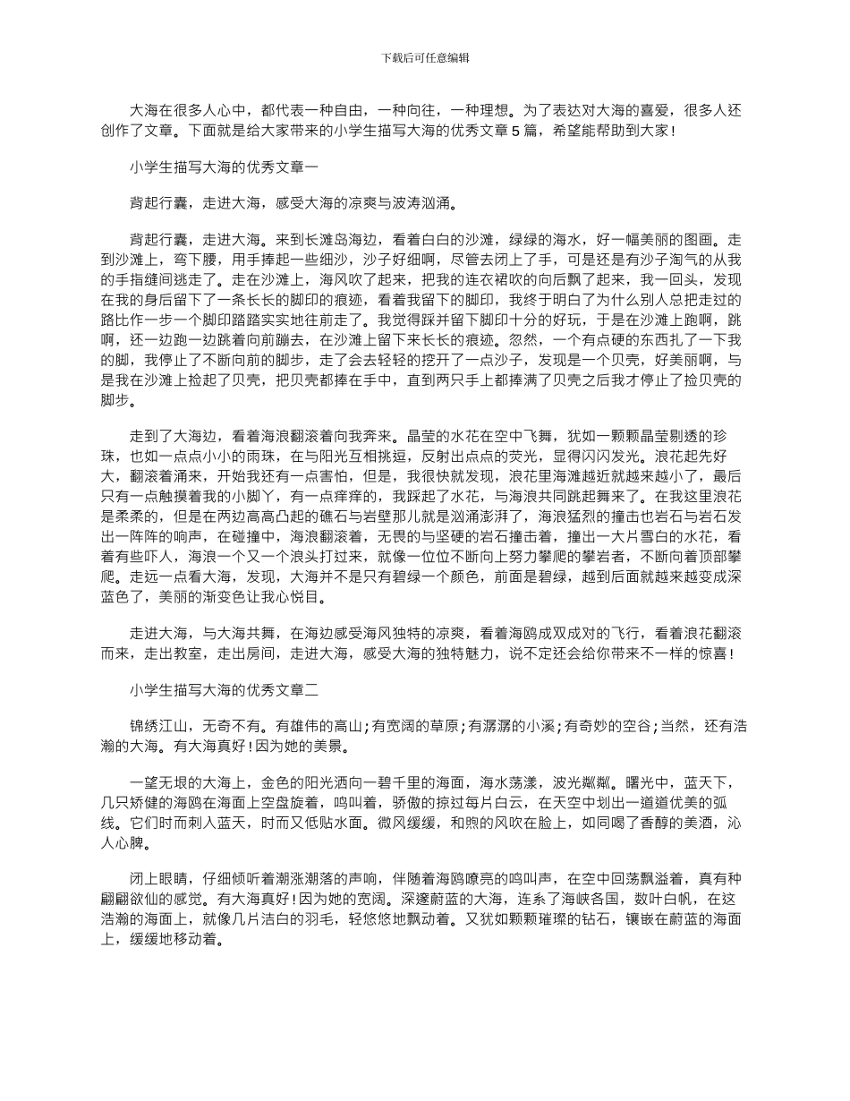 2024年小学生描写大海的优秀文章_第1页