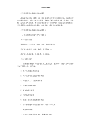 2024年小学生暑假社会实践活动总结报告