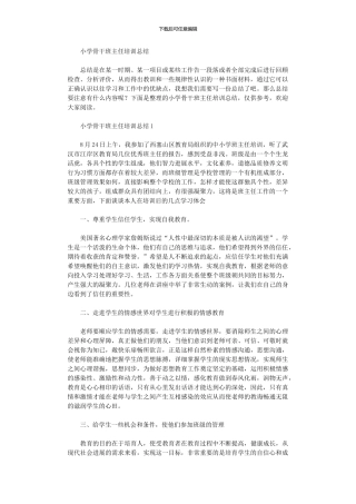 2024年小学骨干班主任培训总结