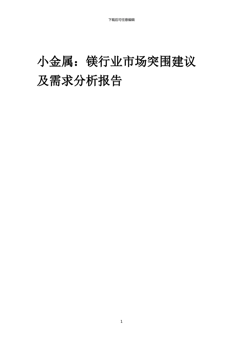 2024年小金属：镁行业市场突围建议及需求分析报告_第1页
