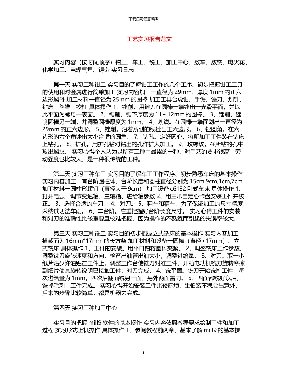 2024年工艺实习报告范文_第1页