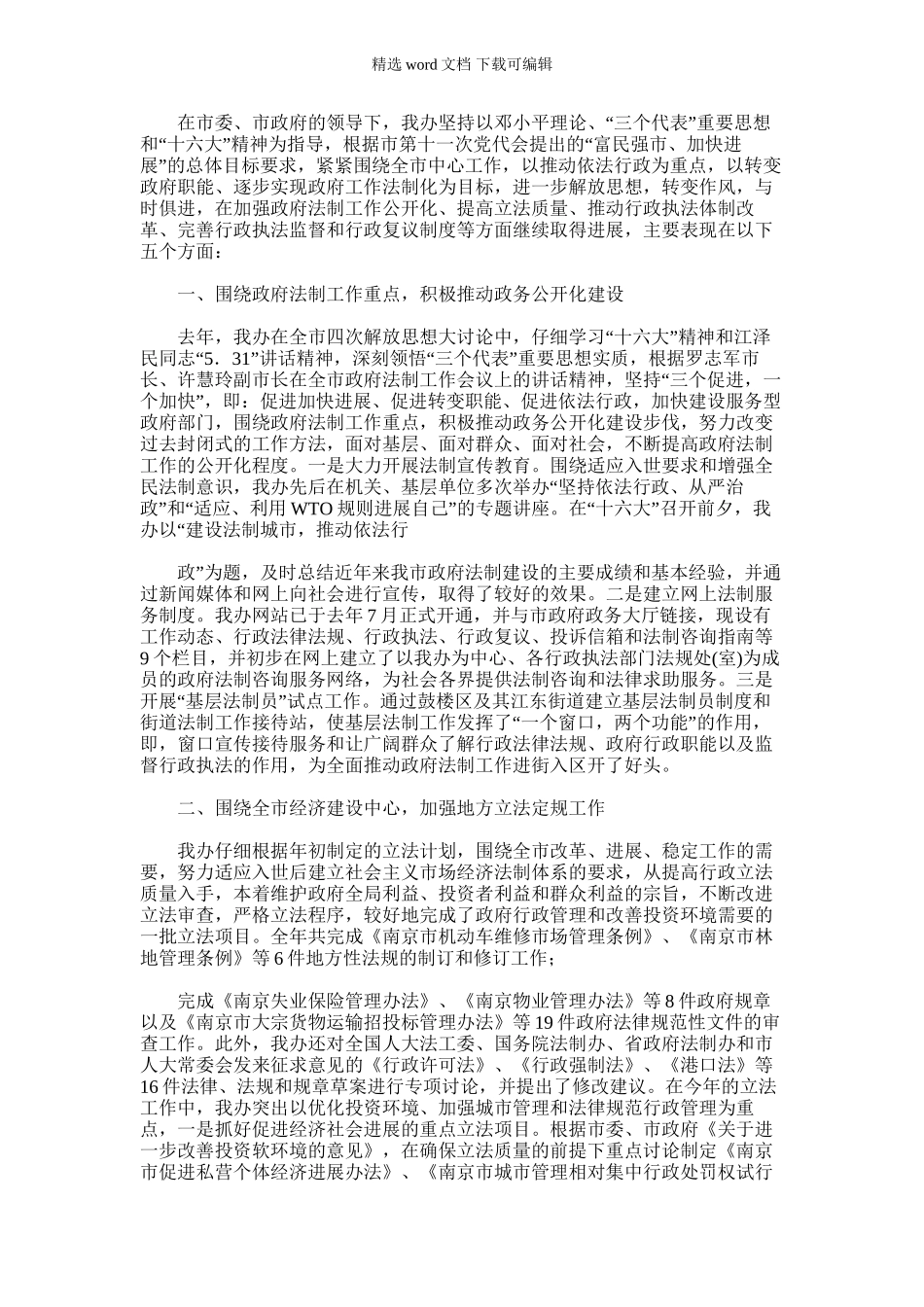 2024年市政府法制办公室工作总结_第1页