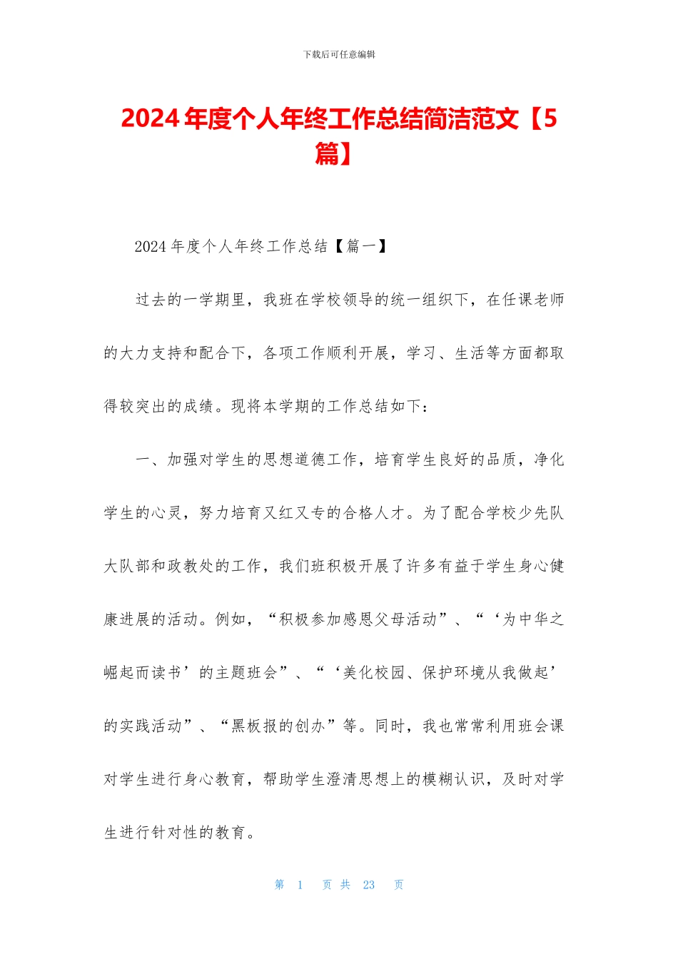 2024年度个人年终工作总结简洁范文_第1页