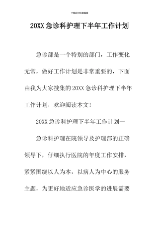 2024急诊科护理下半年工作计划