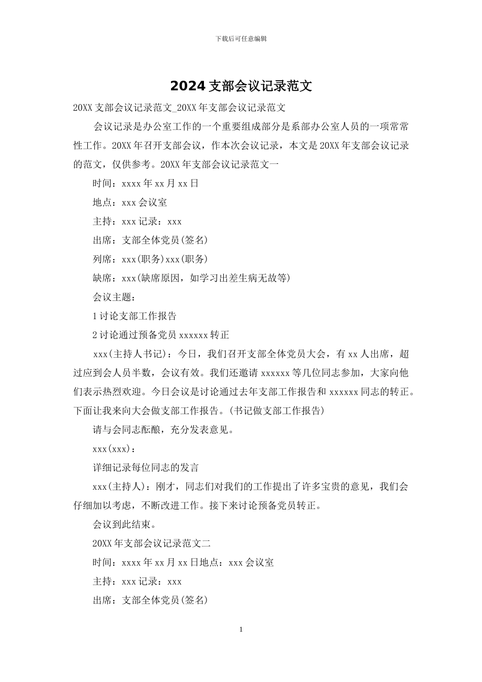2024支部会议记录范文_第1页