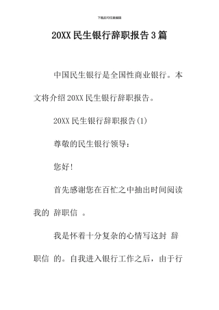 2024民生银行辞职报告3篇