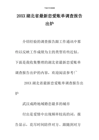 2024湖北省最新恋爱账单调查报告出炉