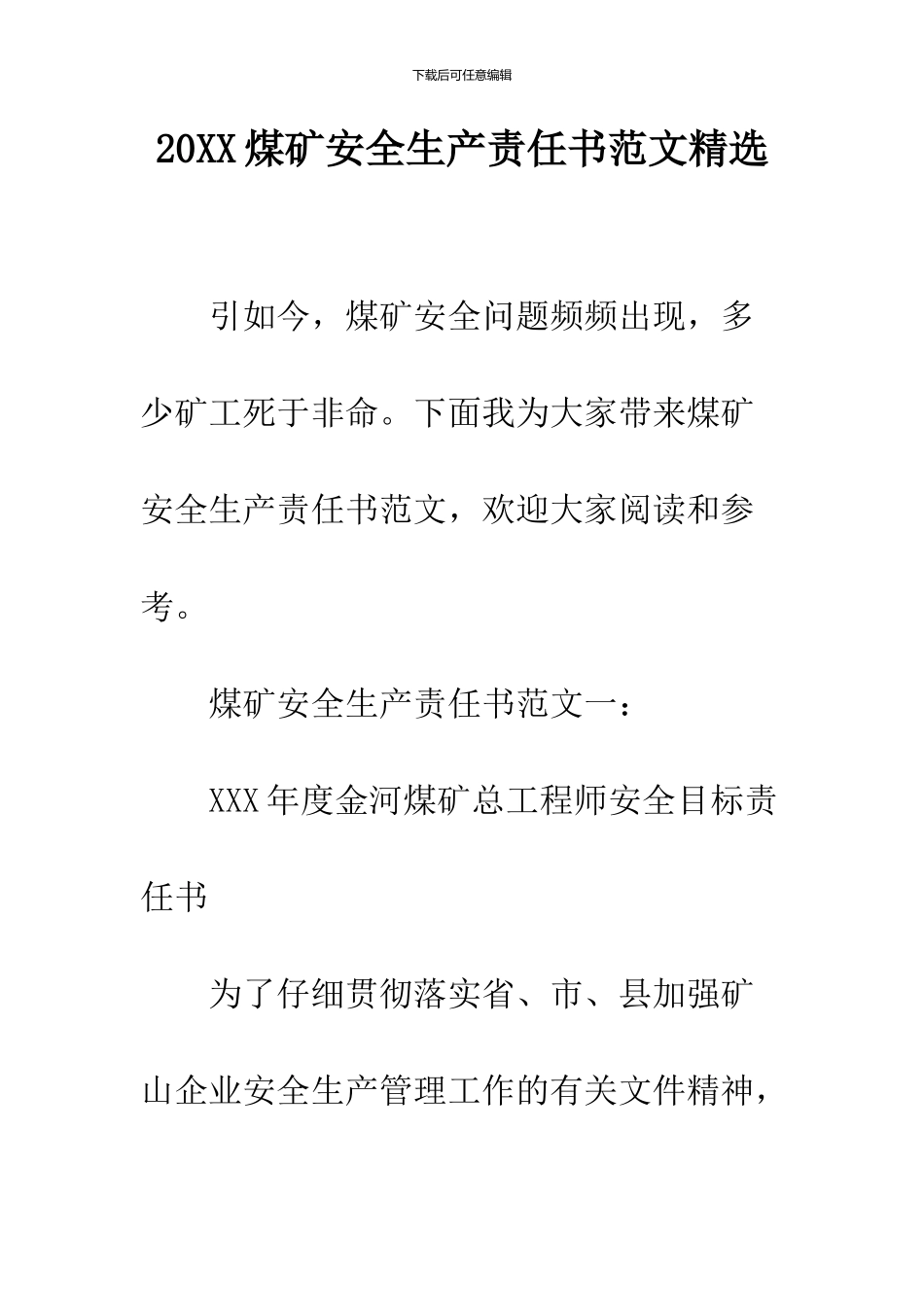 2024煤矿安全生产责任书范文精选_第1页