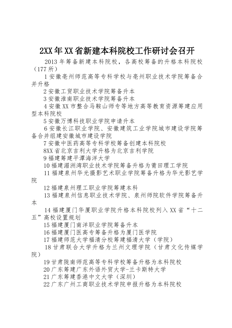 2XX年XX省新建本科院校工作研讨会召开_第1页