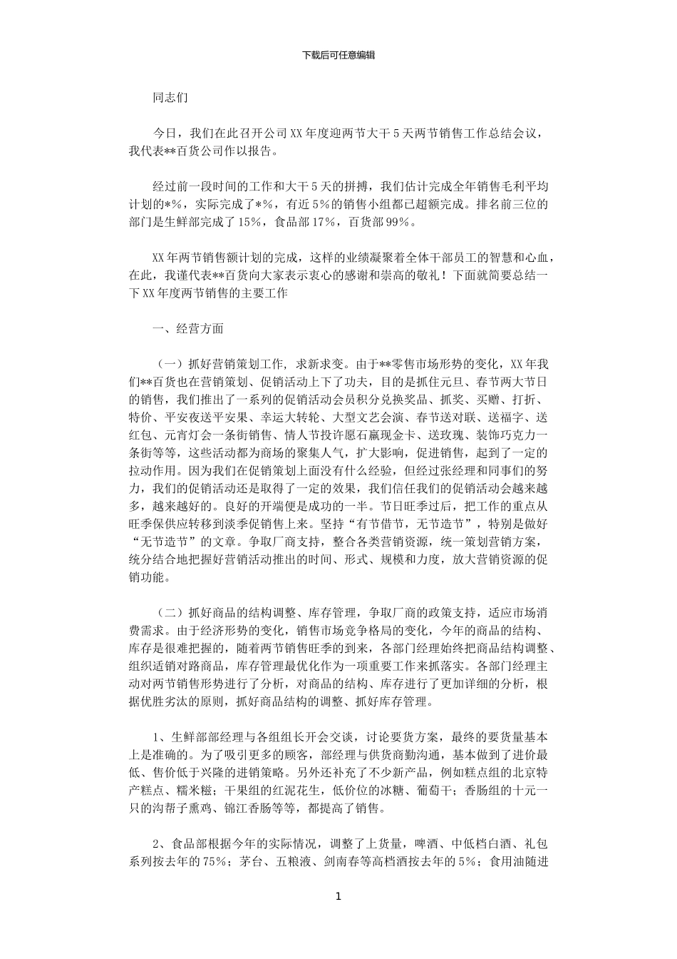 2024百货商城销售工作总结_第1页