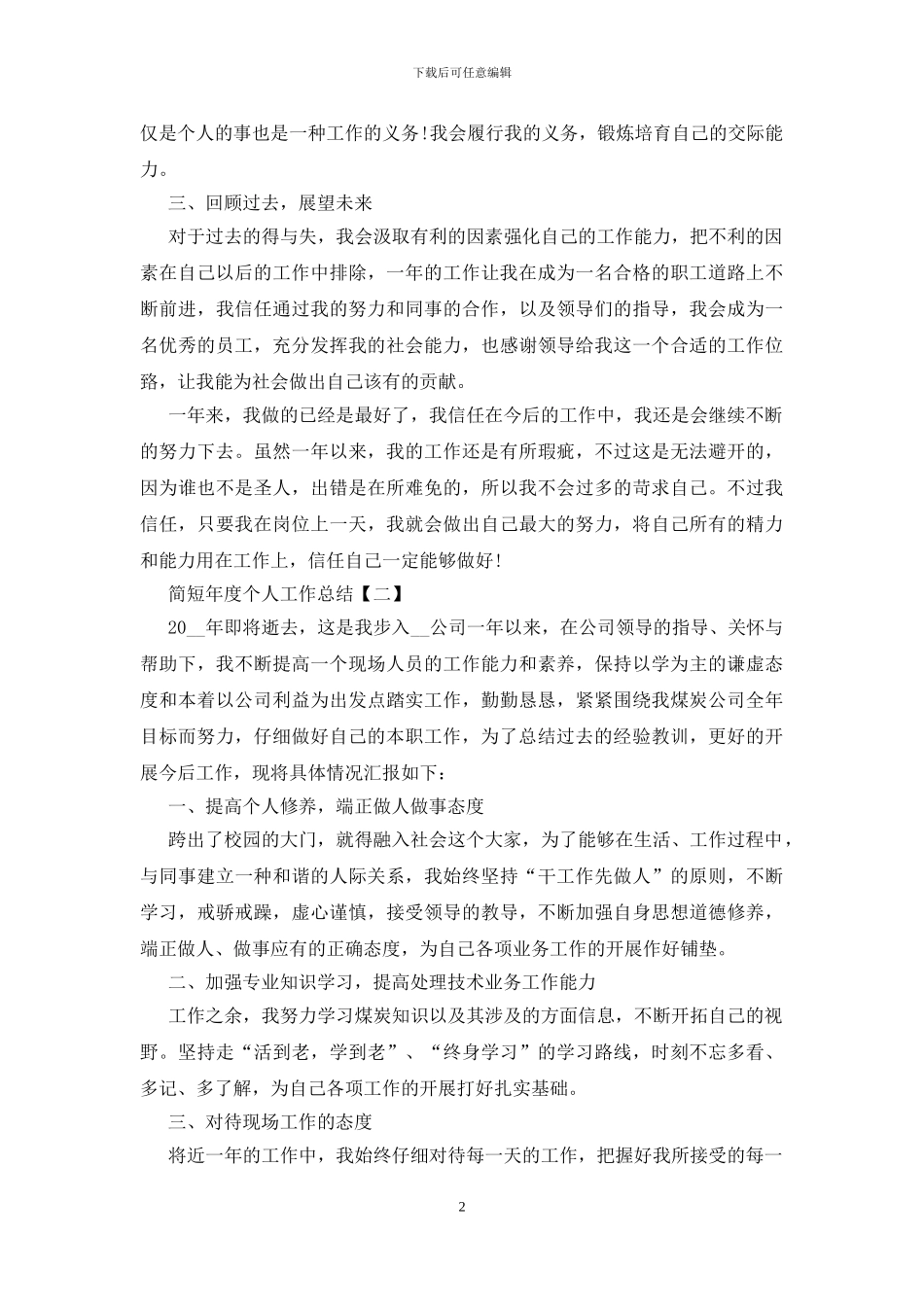 2024简短年度个人工作总结5篇_第2页