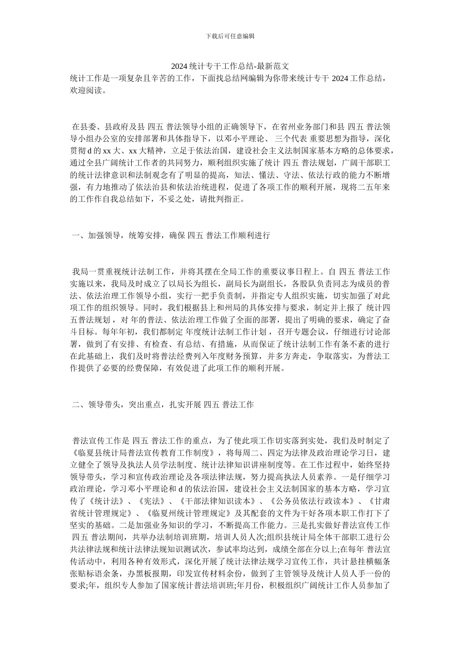 2024统计专干工作总结_第1页