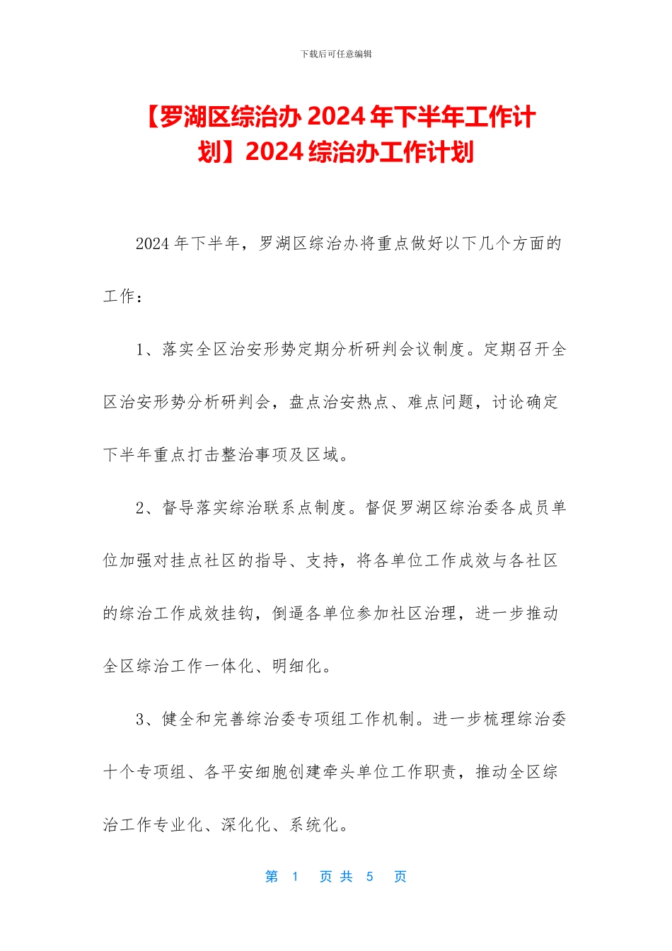 2024综治办工作计划_第1页