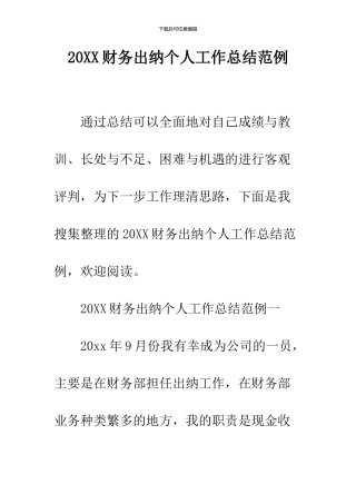 2024财务出纳个人工作总结范例