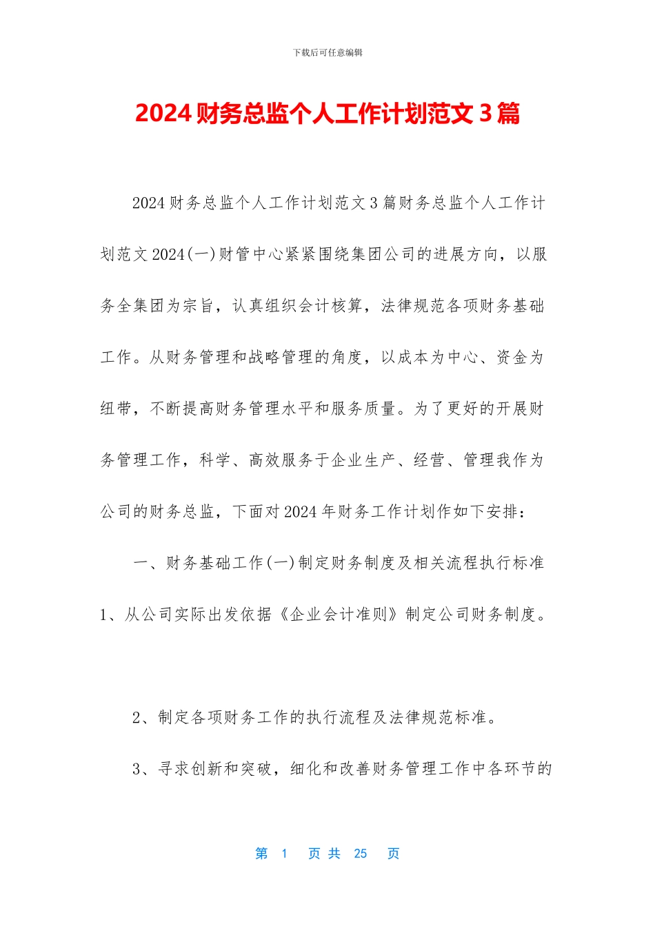 2024财务总监个人工作计划范文3篇_第1页