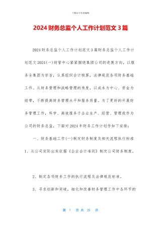 2024财务总监个人工作计划范文3篇