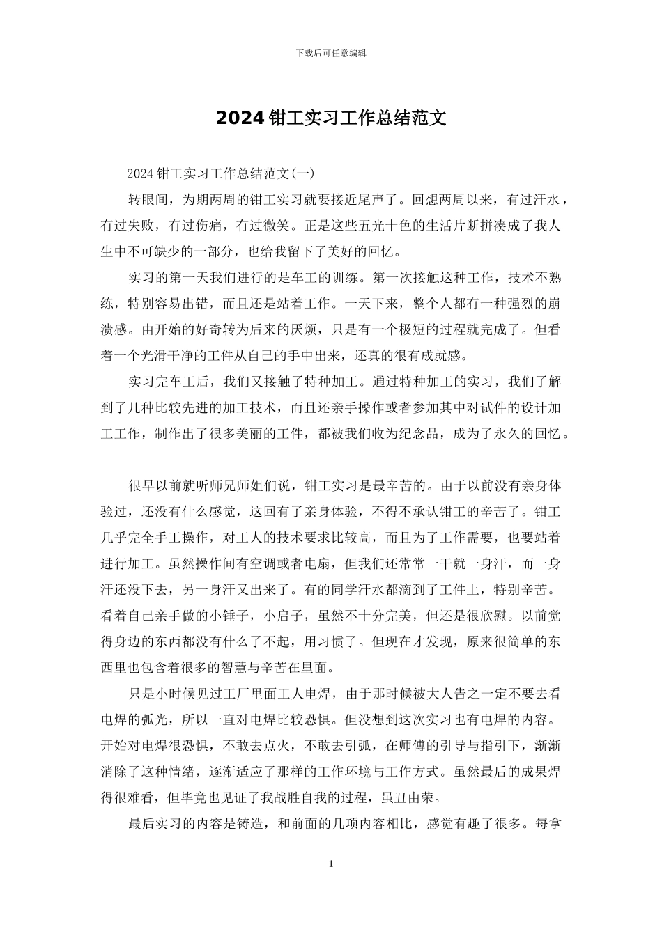 2024钳工实习工作总结范文_第1页