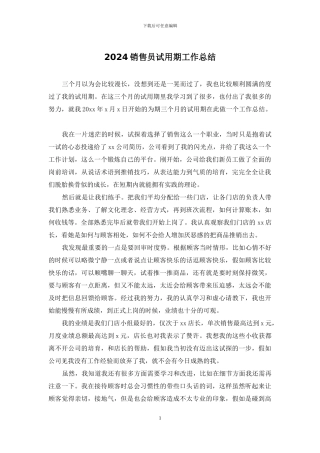 2024销售员试用期工作总结
