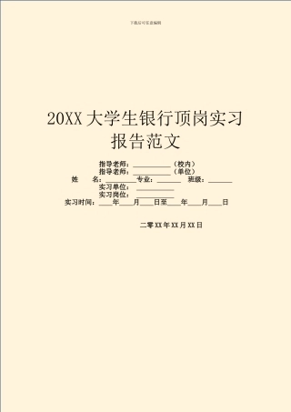 20XX大学生银行顶岗实习报告范文