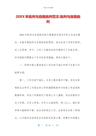20XX年批评与自我批评范文-批评与自我批评