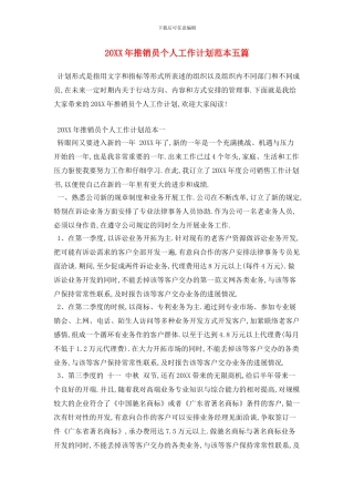 20XX年推销员个人工作计划范本五篇