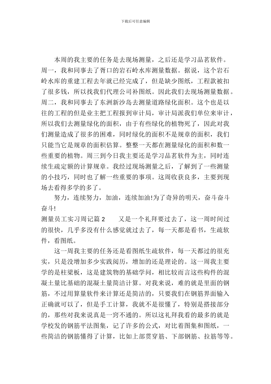 20XX年测量员工实习周记_第2页