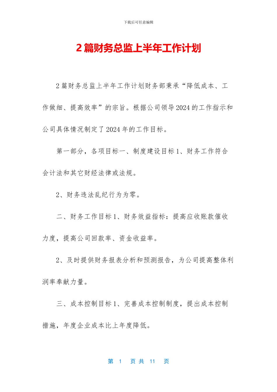 2篇财务总监上半年工作计划_第1页