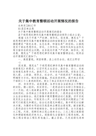 关于集中教育整顿活动开展情况的报告