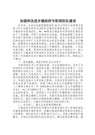 加强和改进乡镇政府专职消防队建设