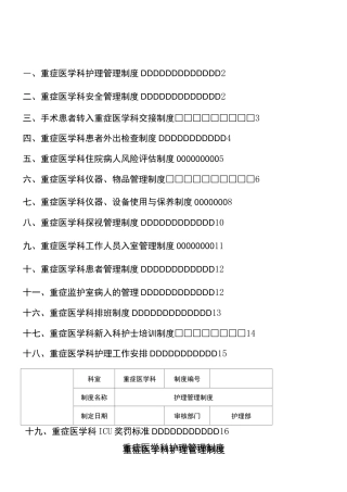 重症医学科护理管理制度
