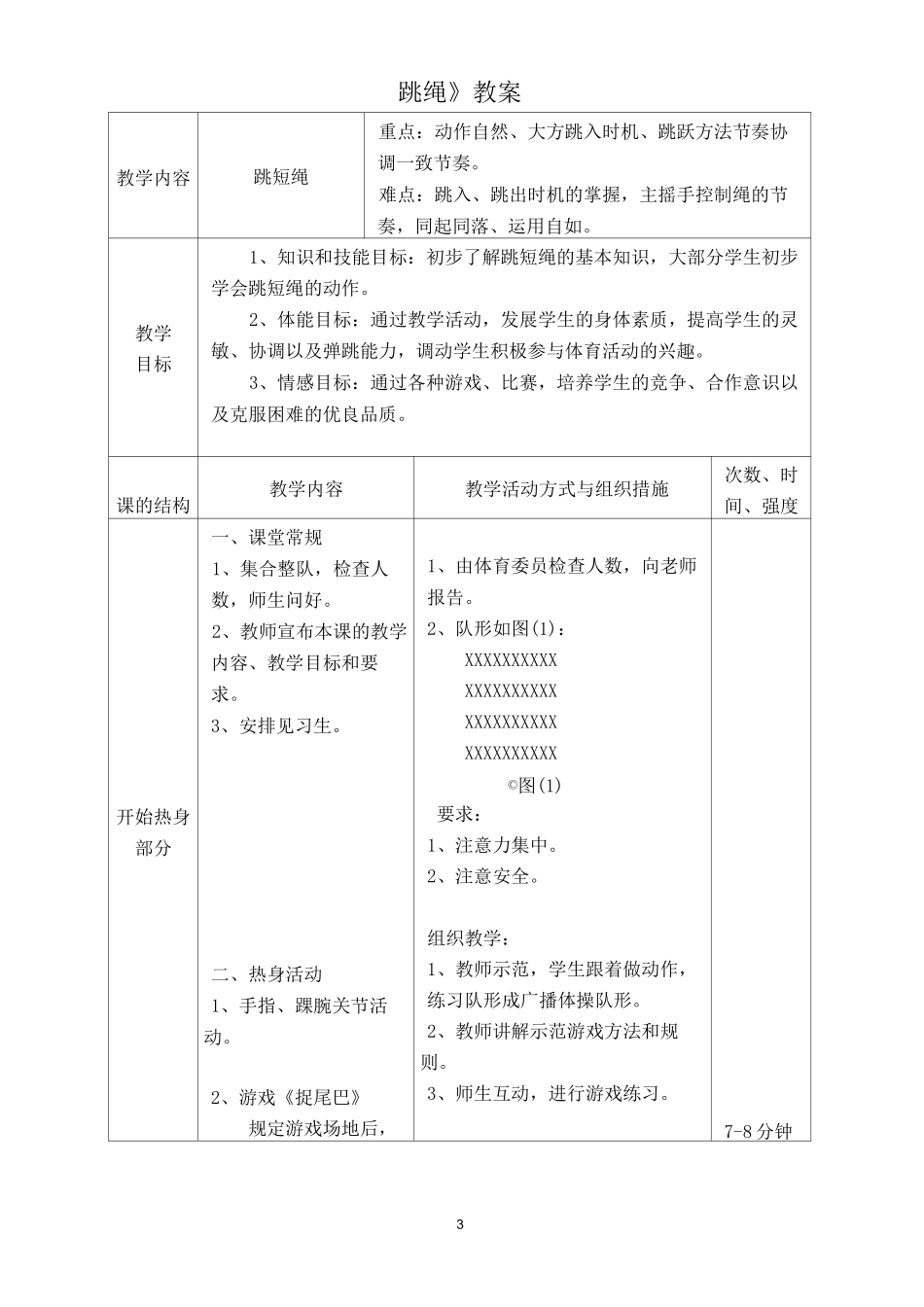 小学体育《跳短绳》优质课教学设计及教案_第3页