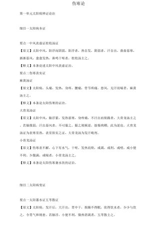 中西医结合主治医师考试考点总结：伤寒论