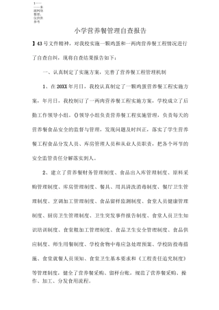 小学营养餐管理自查报告