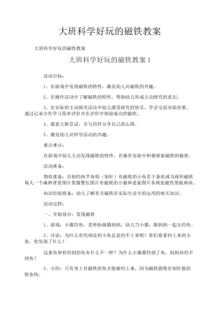 大班科学好玩的磁铁教案