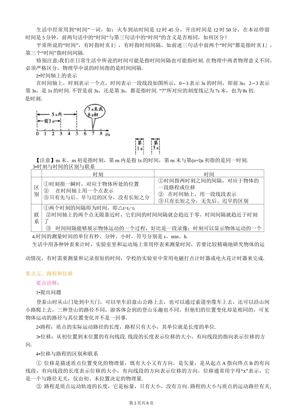 初中物理质点、参考系和坐标系 时间和位移知识梳理_第3页