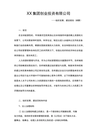 投资集团公司组织发展与建设规划纲要