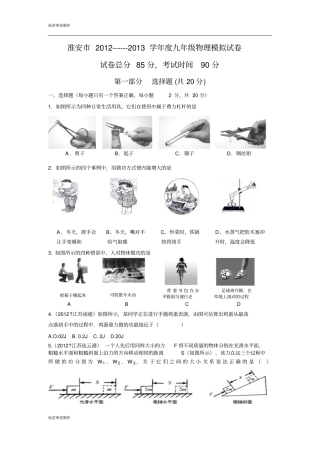 苏科版九年级物理上册----物理期中考试模拟试卷